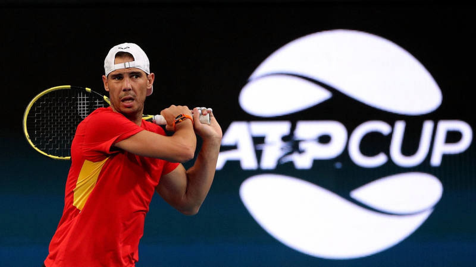 Rafa Nadal durante un entrenamiento de la Copa ATP