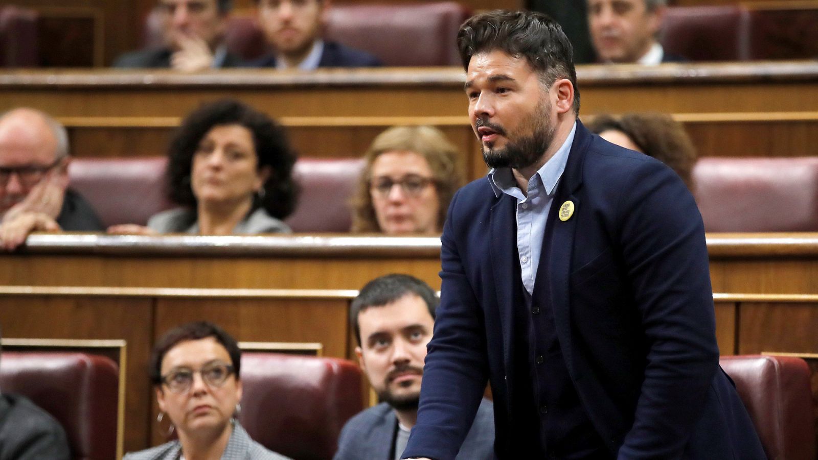 El portavoz de ERC en el Congreso, Gabriel Rufián, en una imagen de la sesión de investidura de Pedro Sánchez.