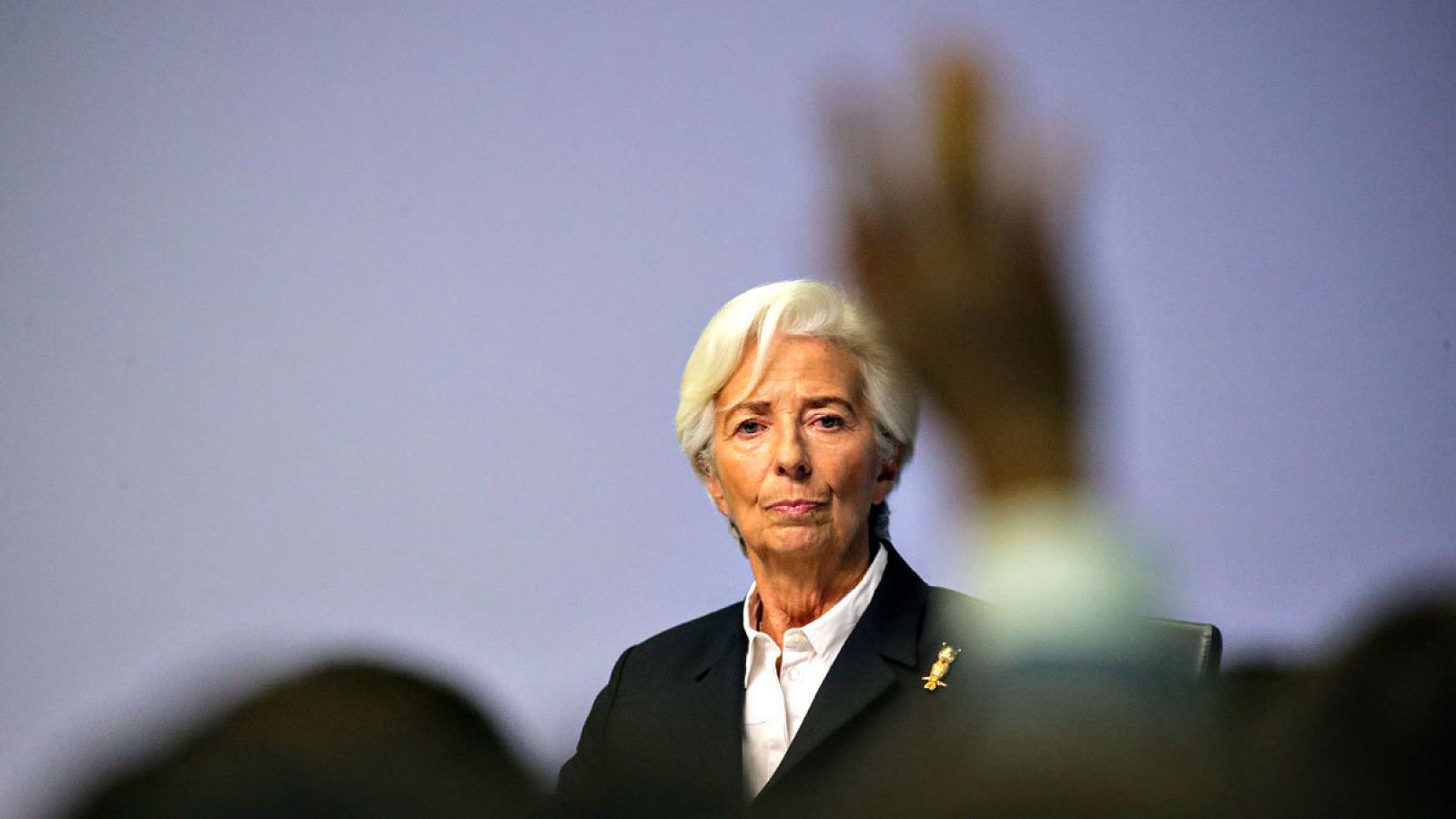 La presidenta del BCE, Chrintine Lagarde, en la rueda de prensa celebrada en Fráncfortº