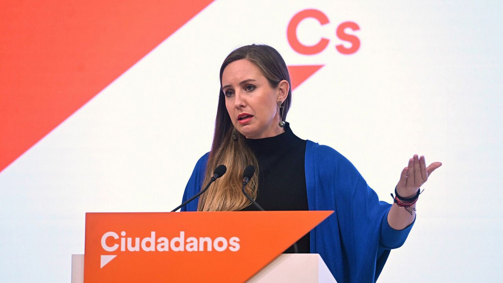 La portavoz de la Comisión Gestora de Ciudadanos, Melisa Rodríguez, durante la rueda de prensa posterior a la reunión de este órgano este lunes en Madrid. EFE/ Fernando Villar