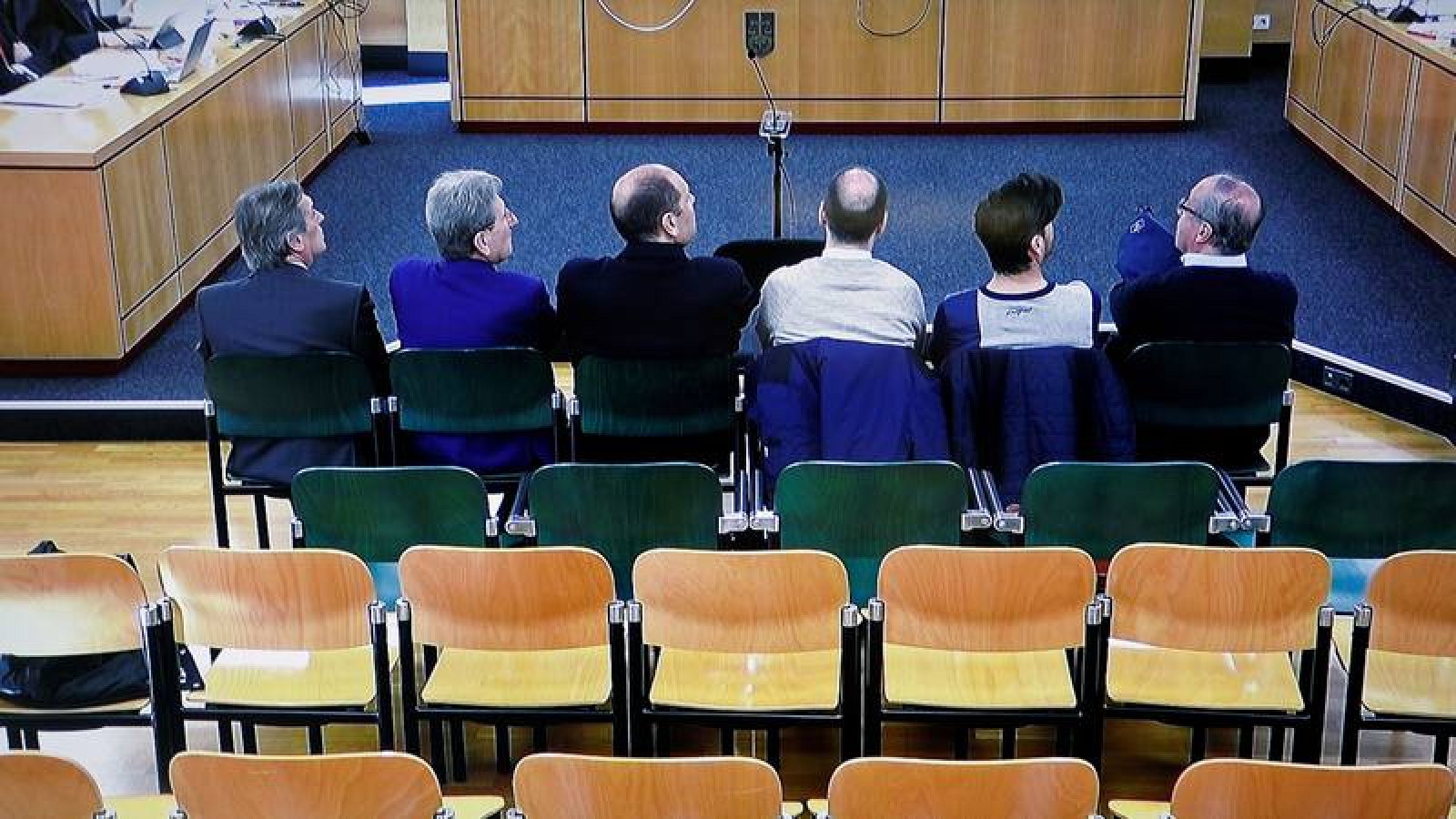 Imagen de la pantalla ed televisión de la sala de prensa del juicio por el denominado caso Osasuna.