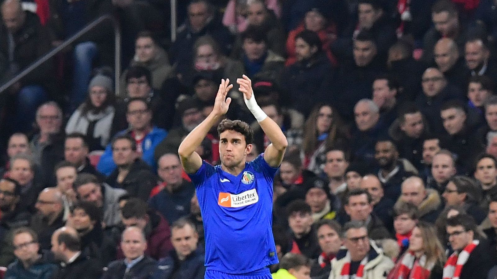 Jaime Mata celebra el gol del Getafe en Amsterdam.