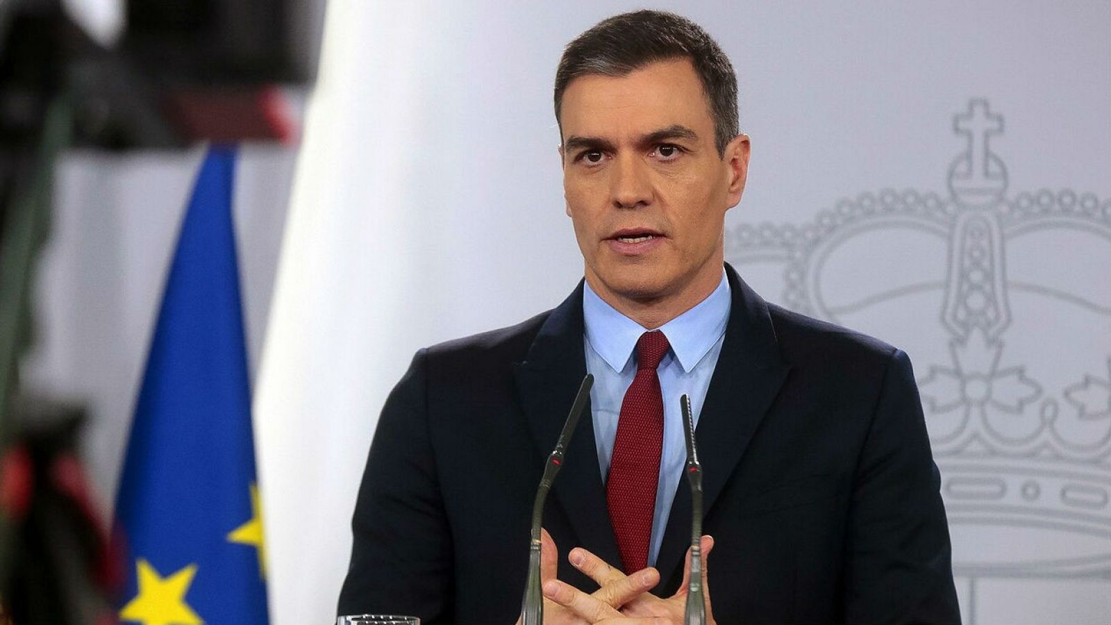 El presidente del Gobierno, Pedro Sánchez, en una comparecencia durante el estado de alarma.