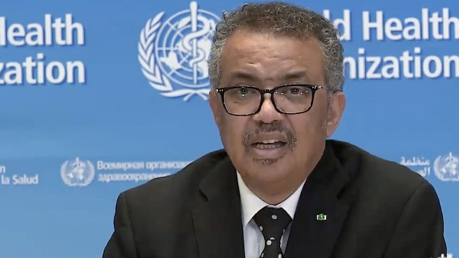 El presidente de la Organización Mundial de la Salud (OMS), Tedros Adhanom Ghebreyesus, durante una rueda de prensa.