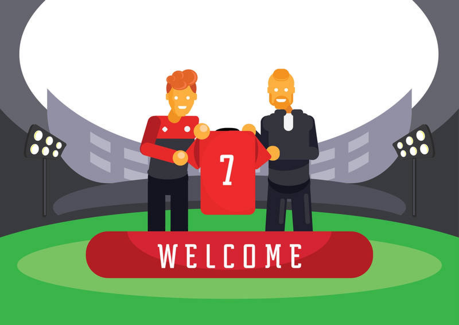 Ilustración digital de la presentación de futbolista tras su fichaje por un equipo