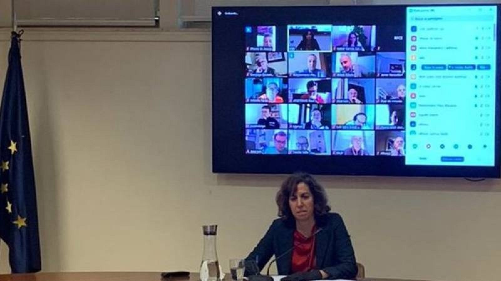 La presidenta del CSD, Irene Lozano durante una reunión del  Grupo de Tareas de Impulso al Deporte (GTID).