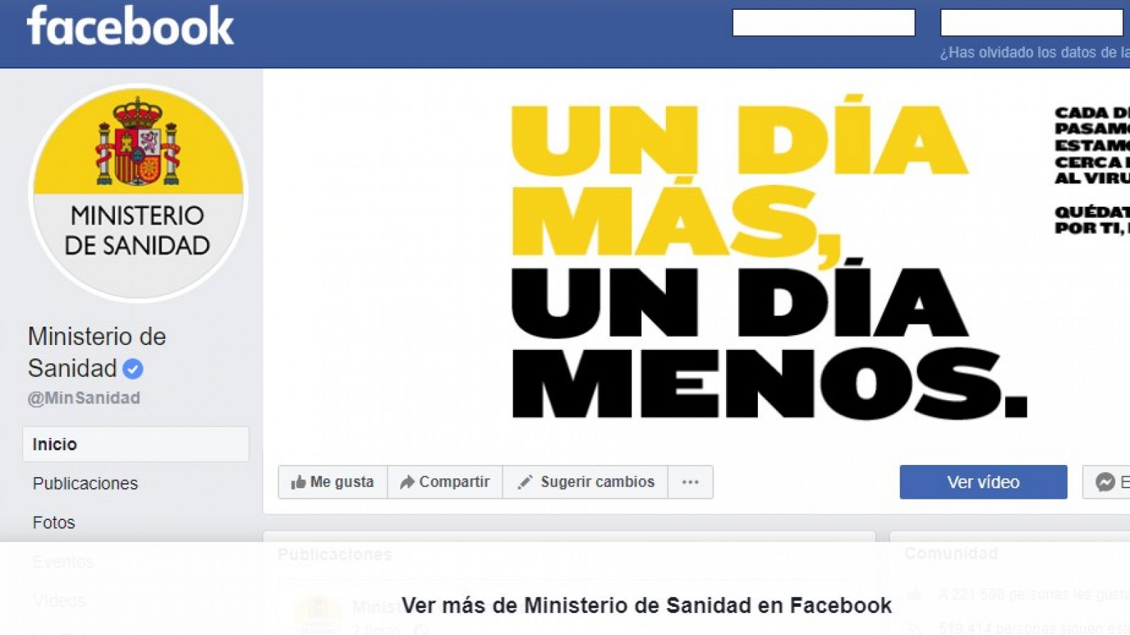 Imagen de la página de Facebook del Ministerio de Sanidad.