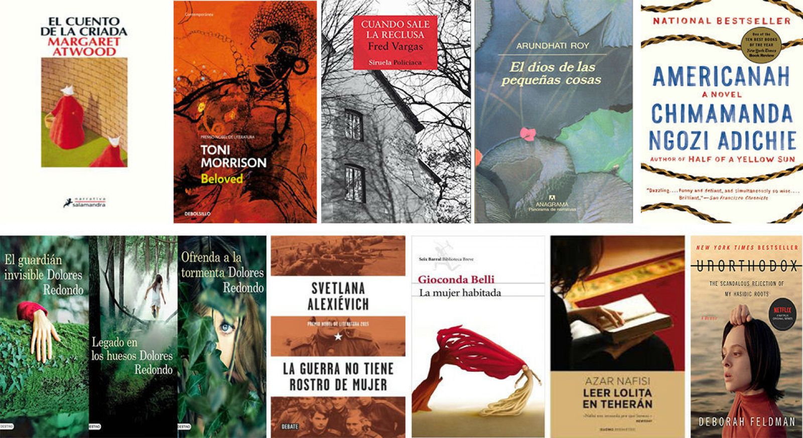 Portadas de los libros escritos por mujeres. 