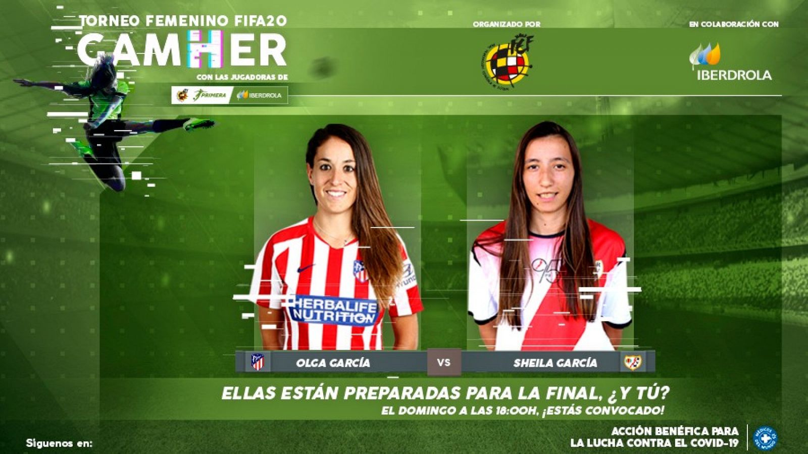 Imagen promocional de la final del torneo GamHer que enfrentará a Olga García, jugadora del Atlético de Madrid y a Sheila García, jugadora del Rayo Vallecano