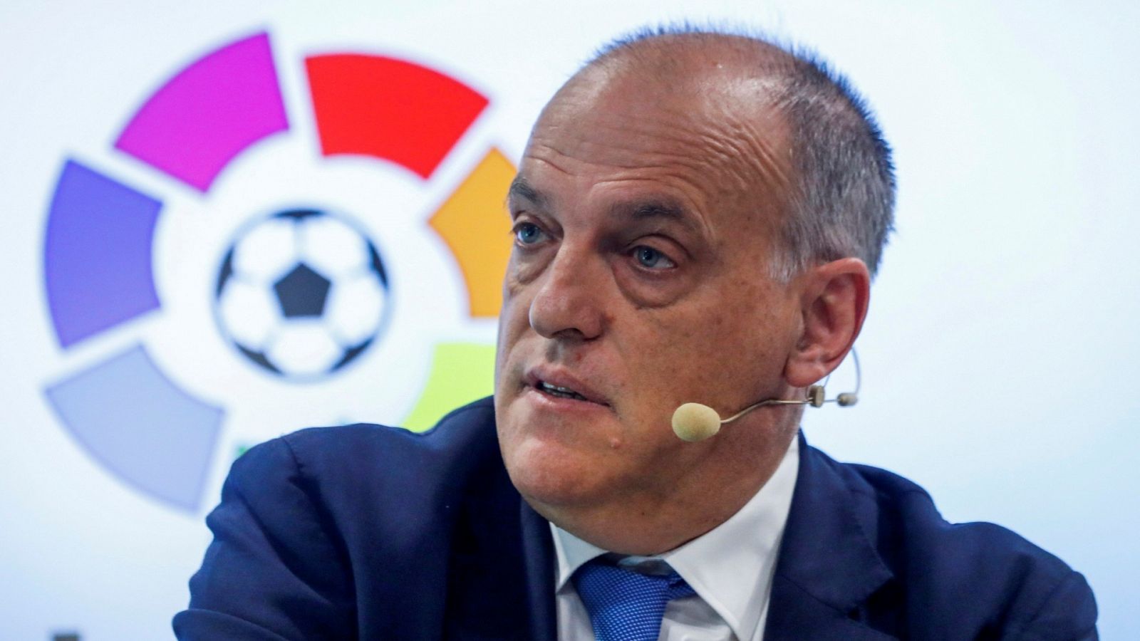 Javier Tebas, durante una rueda de prensa de LaLiga