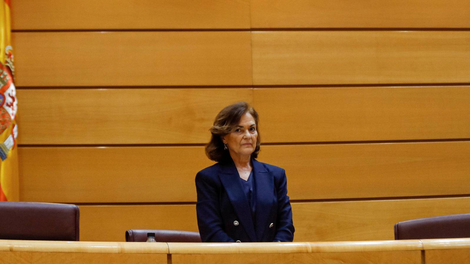 La vicepresidenta primera y ministra de la Presidencia, Relaciones con las Cortes y Memoria Democrática, Carmen Calvo, minutos antes de su comparecencia ante la Comisión Constitucional del Senado 