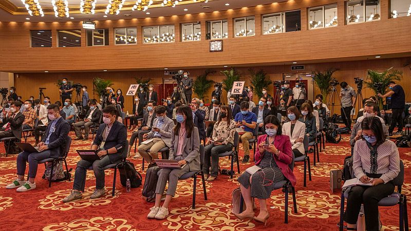 Periodistas durante una rueda de prensa de la Asamblea Nacional Popular