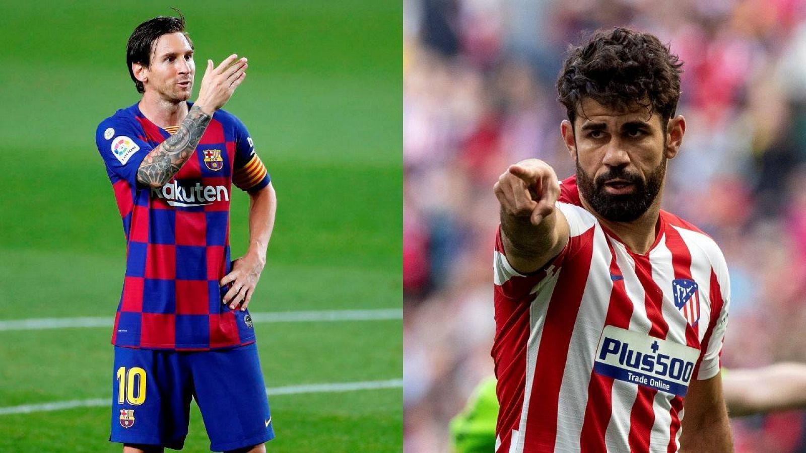 El capitán del FC Barcelona, Leo Messi (i) y el jugador rojiblanco, Diego Costa (d)