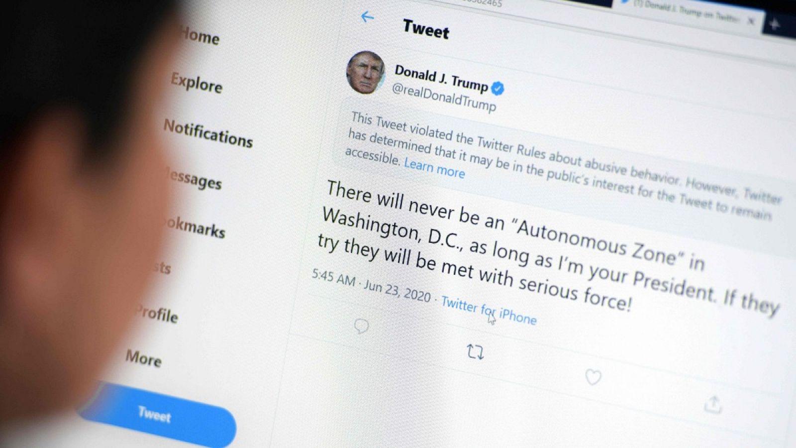 Twitter considera"abusivo" un tuit de Trump sobre las protestas en Washington y lo oculta parcialmente