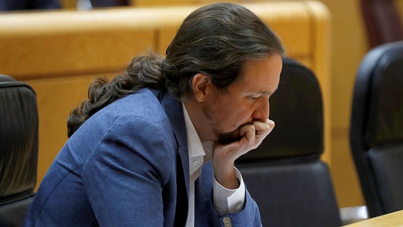 El vicepresidente segundo del Gobierno, Pablo Iglesias, durante una sesión de control al gobierno en el Pleno del Senado en Madrid.
