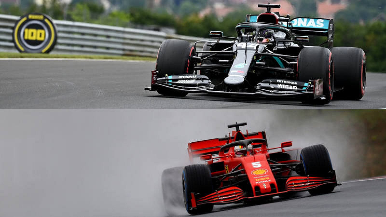Combinación de imágenes de Hamilton (arriba) y Vettel, en los entrenamientos de este viernes 