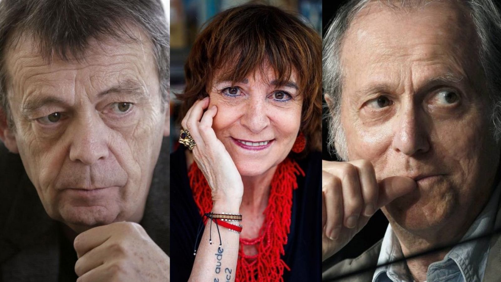 Los escritores Pierre Lemaitre, Rosa Montero y Don DeLillo.