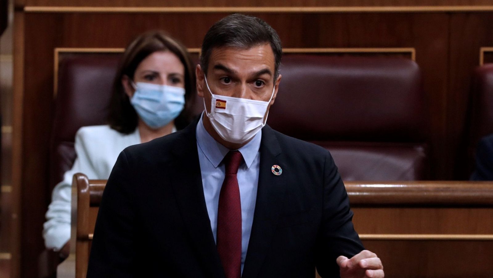 Pedro Sánchez interviene en el Congreso durante la última sesión de control al Gobierno.