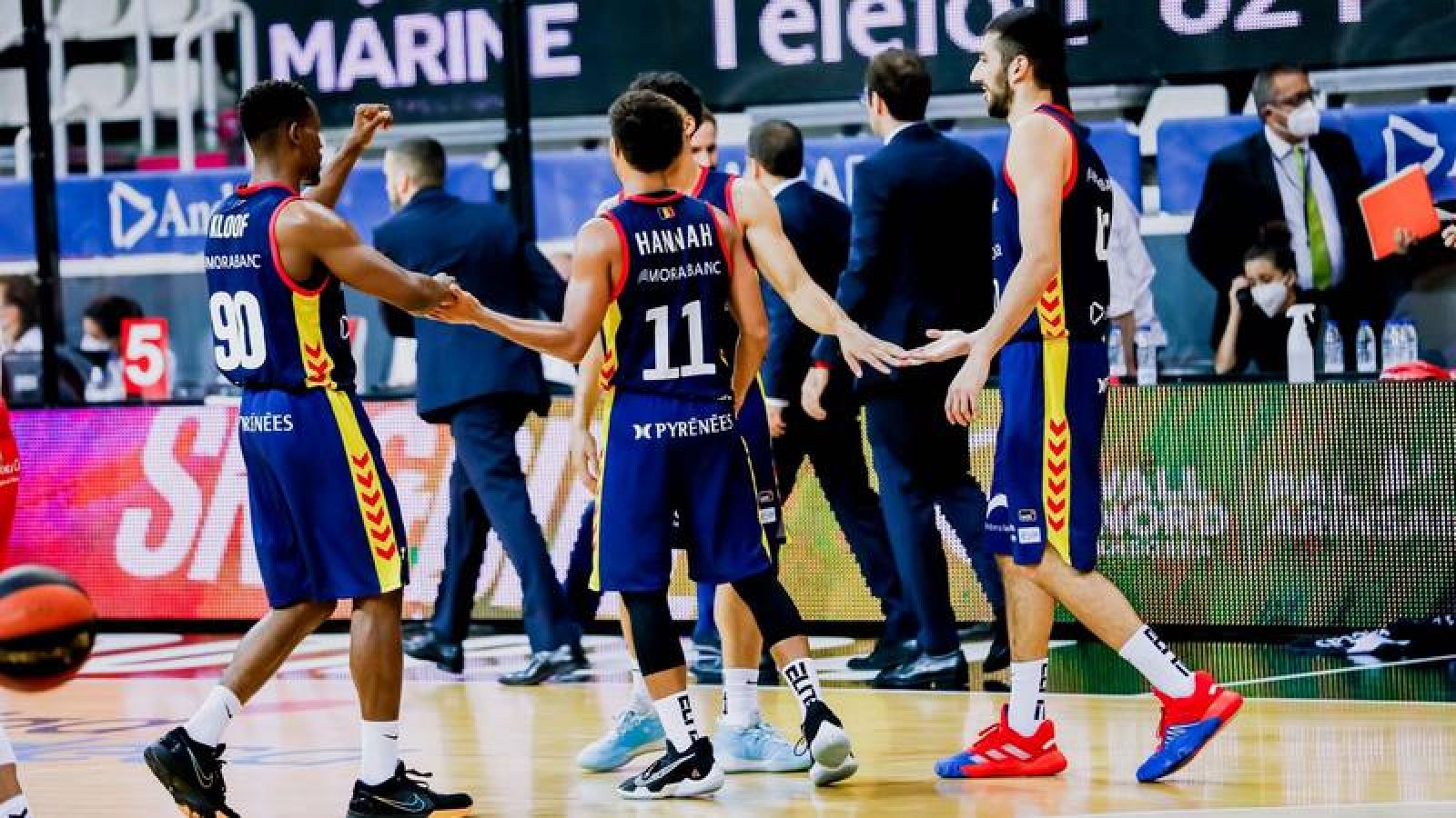 Jugadores del Andorra, en el encuentro de la primera jornada ante el Murcia.