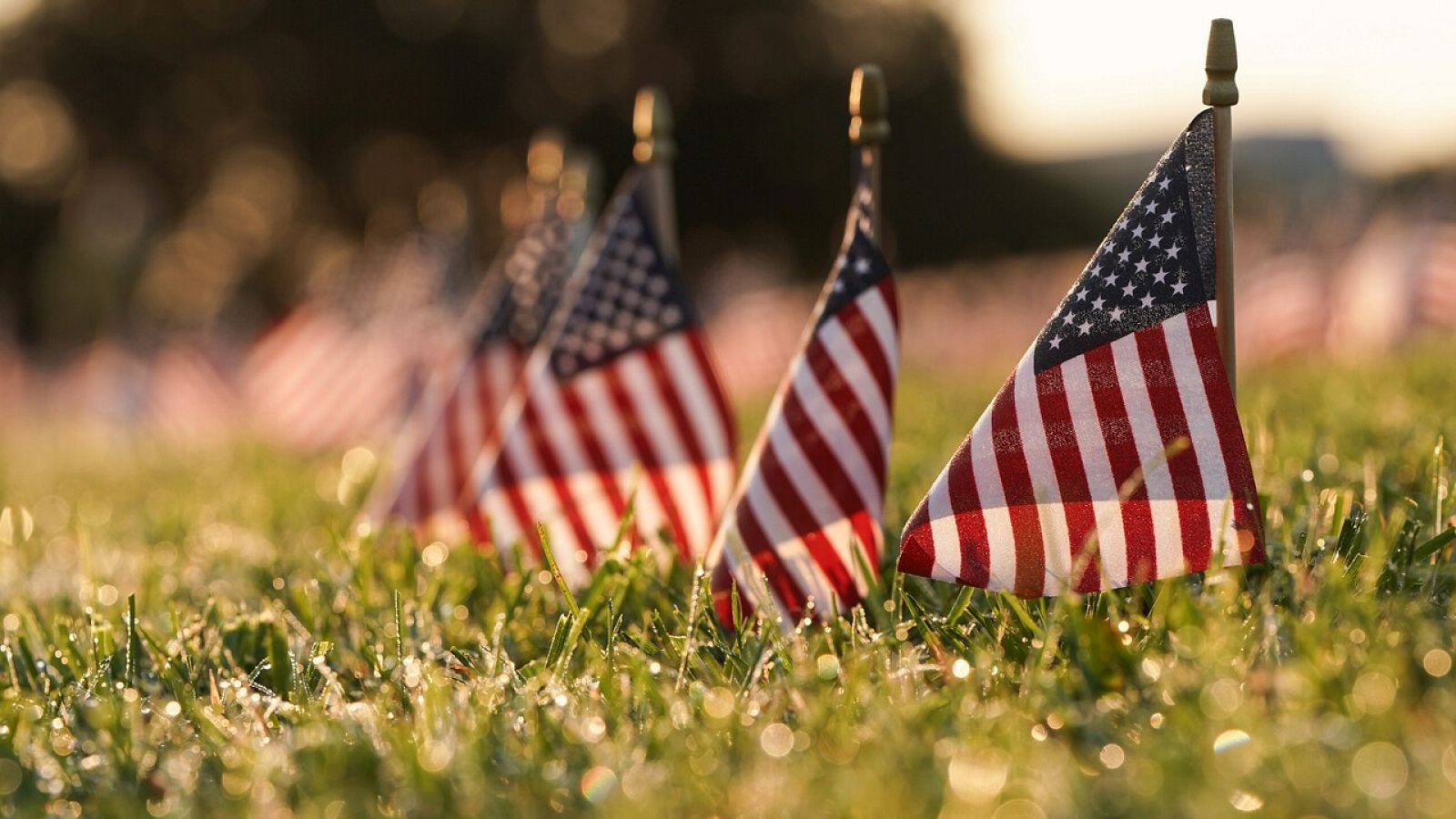 Varias banderas que representan las 200.000 vidas perdidas en EE. UU. en la pandemia en el National Mall de Washington