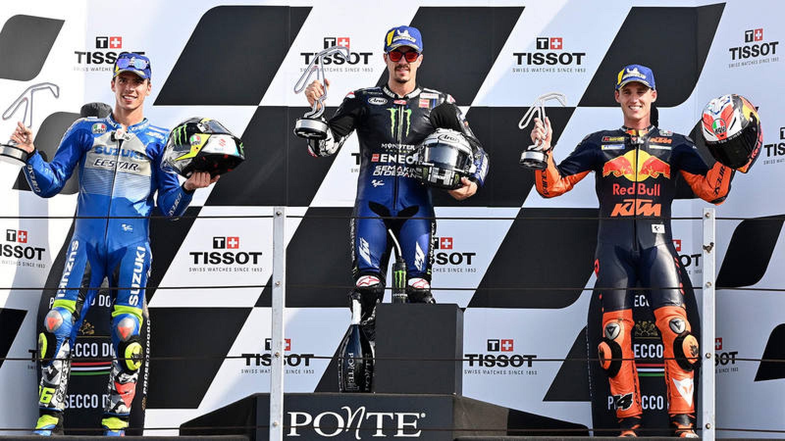 Imagen del podio de Misano tras el triplete español.