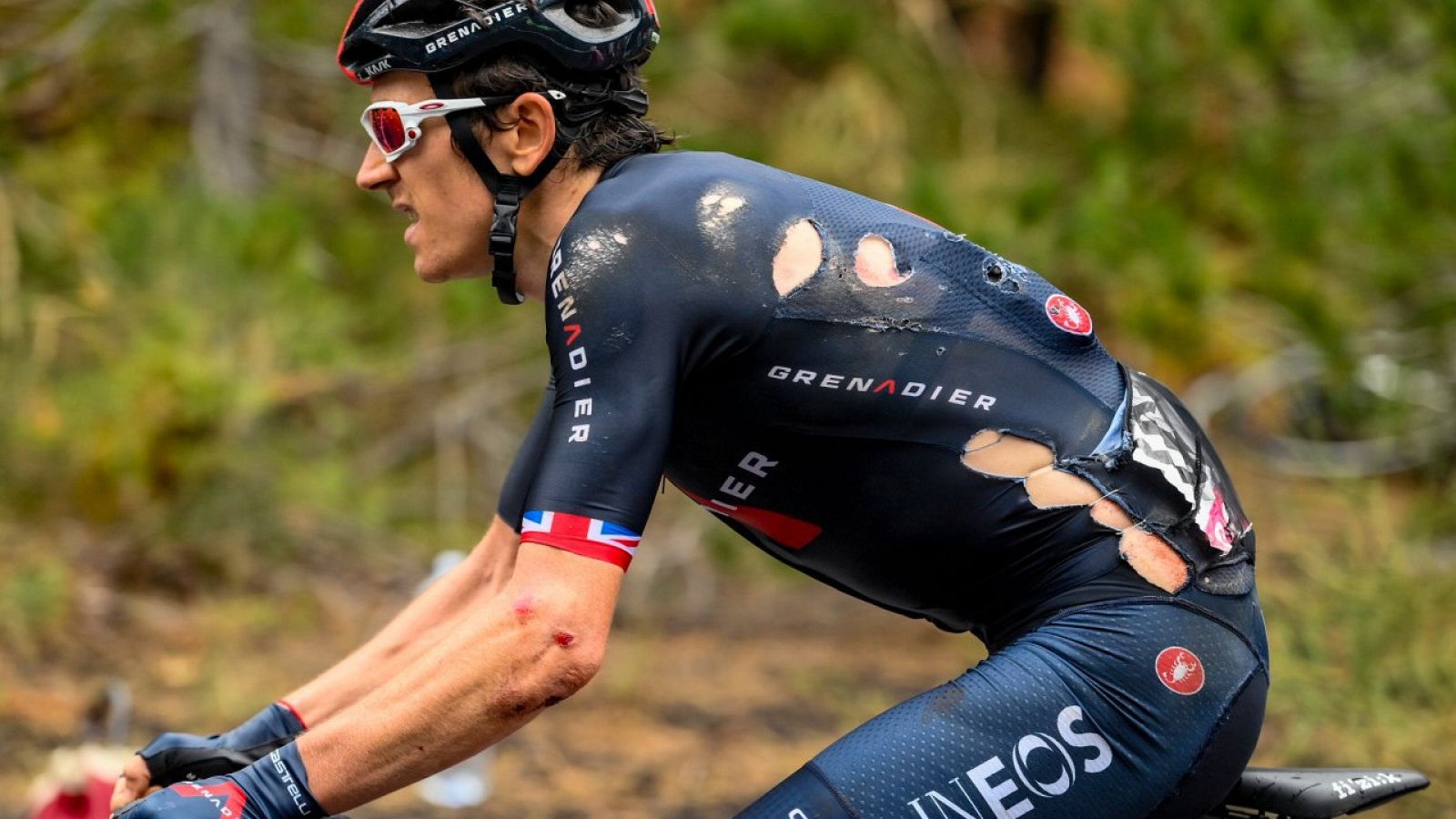 Imagen del galés Geraint Thomas (Ineos) durante la tercera etapa del Giro de Italia 2020.