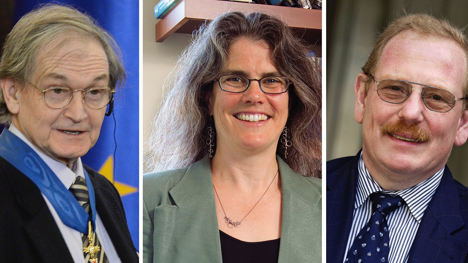 De izquierda a derecha: Roger Penrose, Andrea Ghez y Reinhard Genzel.