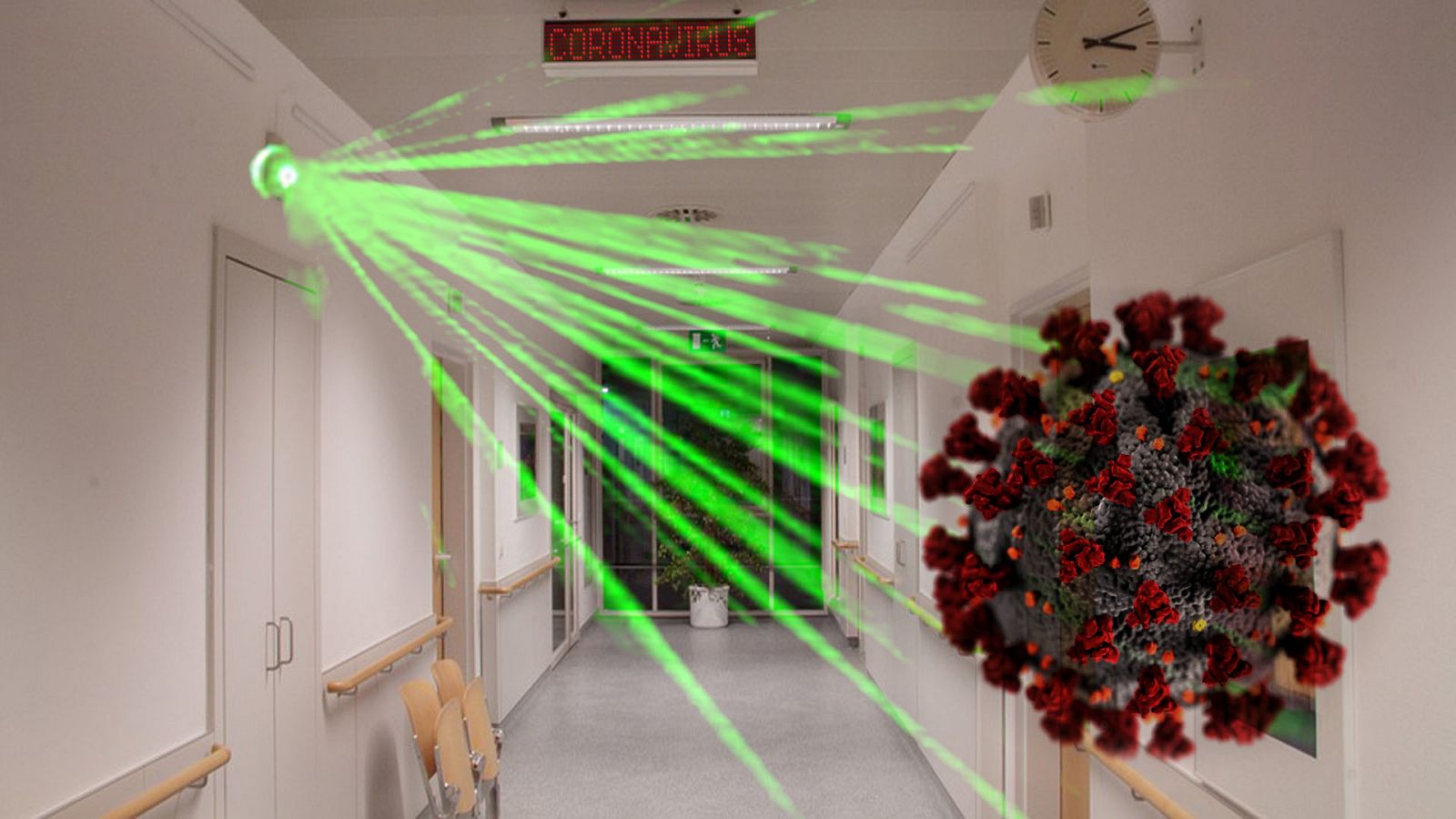 Recreación de un detector láser de virus en el aire en un hospital