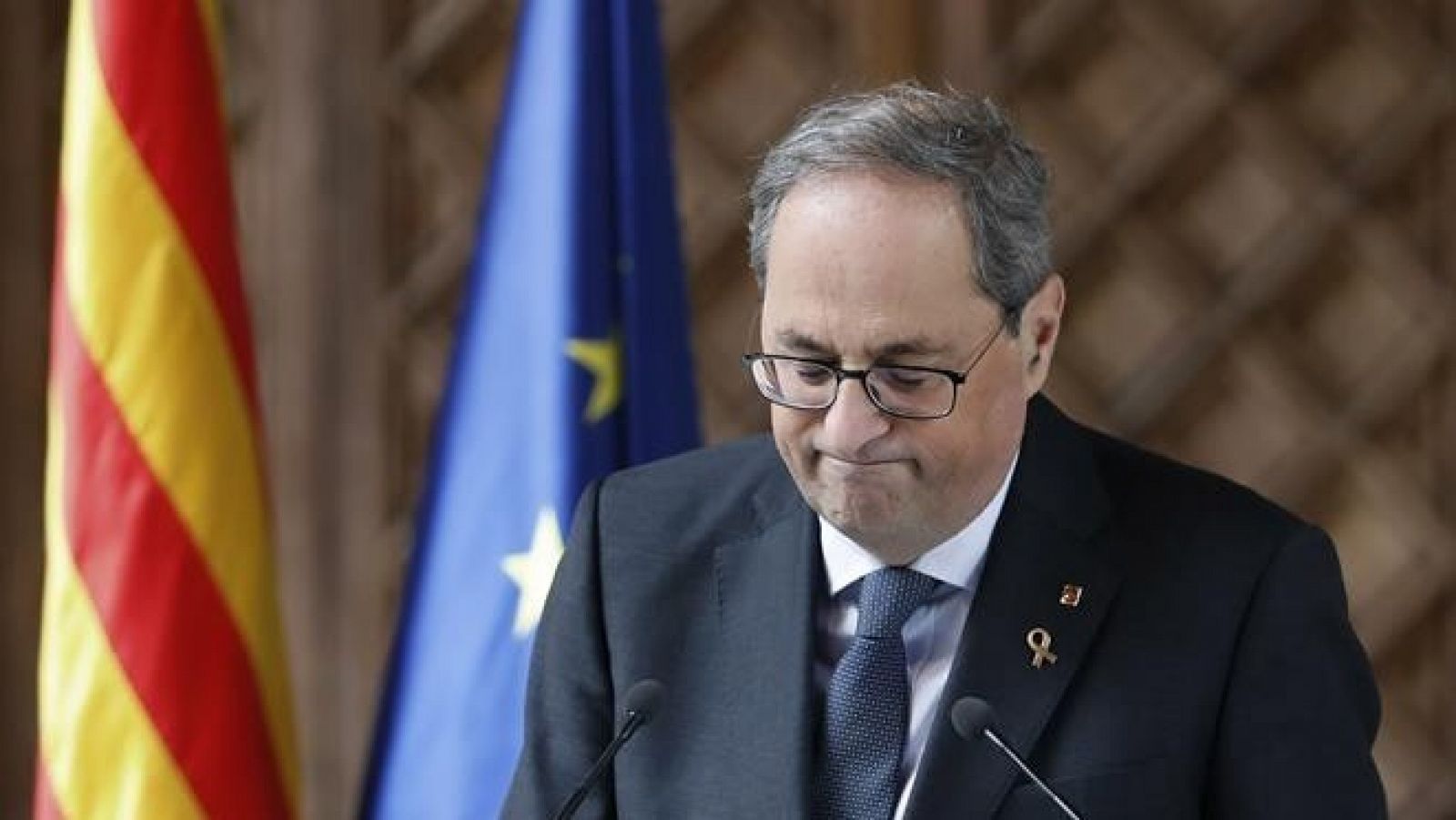 El expresidente de la Generalitat, Quim Torra, durante una comparecencia