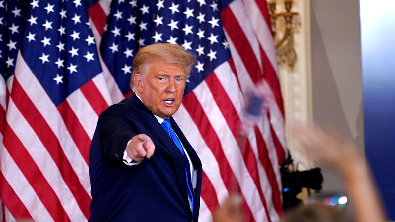 El presidente de EE.UU. y candidato, Donald Trump, durante su intervención en la noche electoral.