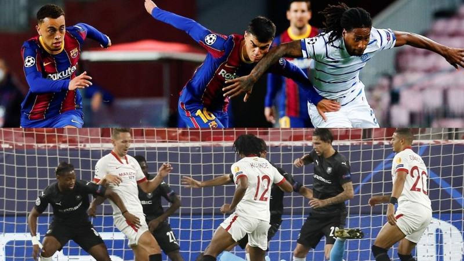 Imágenes de FC Barcelona y Sevilla FC en la presente edición de la Liga de Campeones. 