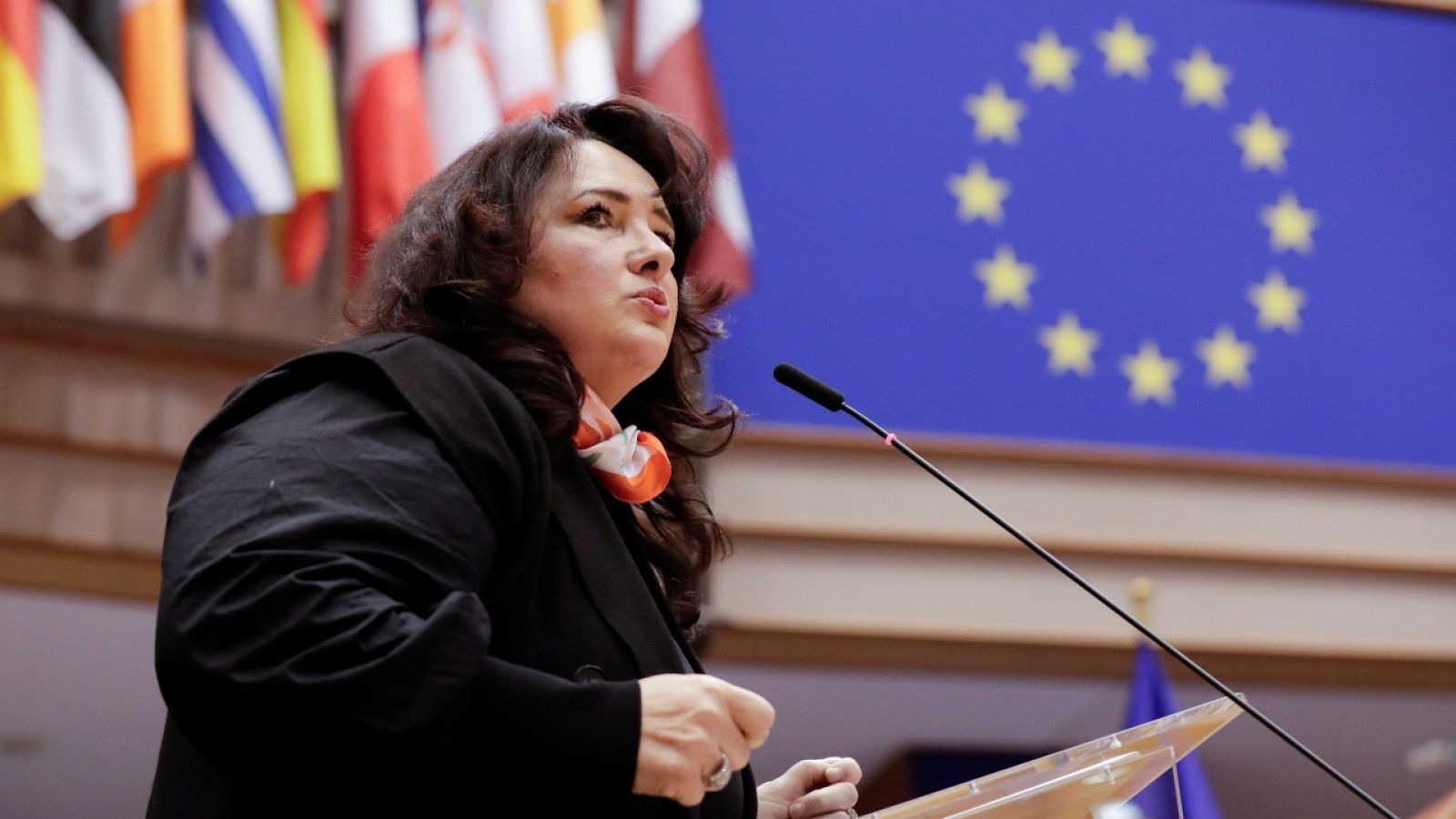 La comisaria europea de Igualdad, Helena Dalli. hablando en el Parlamento Europeo el miércoles 25 de noviembre de 2020.