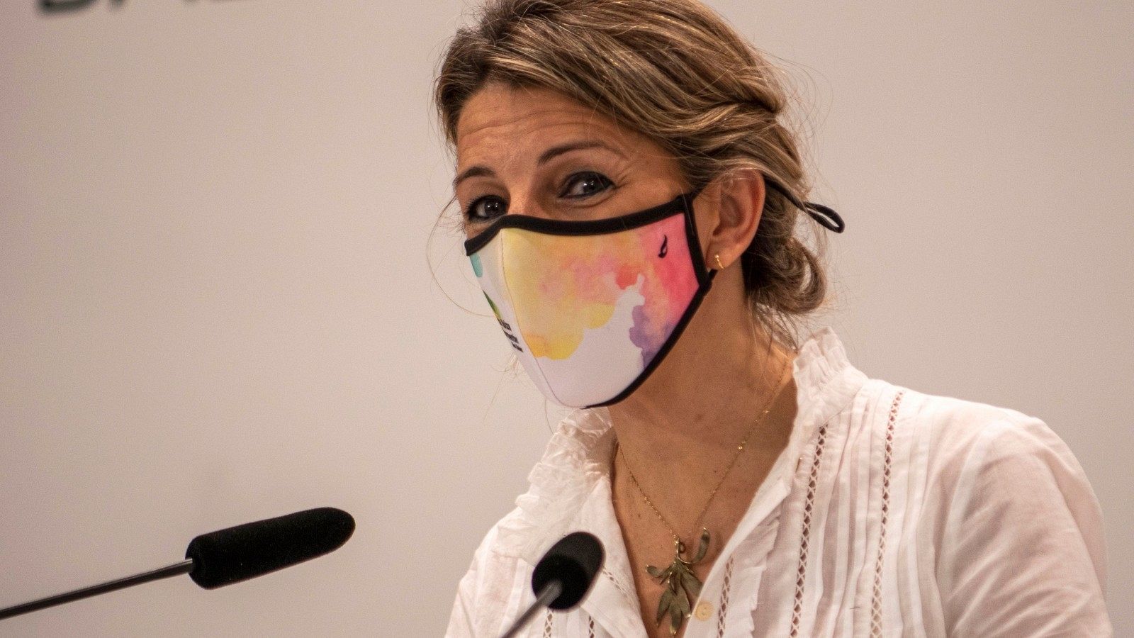 La ministra de Trabajo y Economía Social, Yolanda Díaz, durante la rueda de prensa ofrecida tras la Mesa del Diálogo Social de las Islas Baleares, el pasado martes.