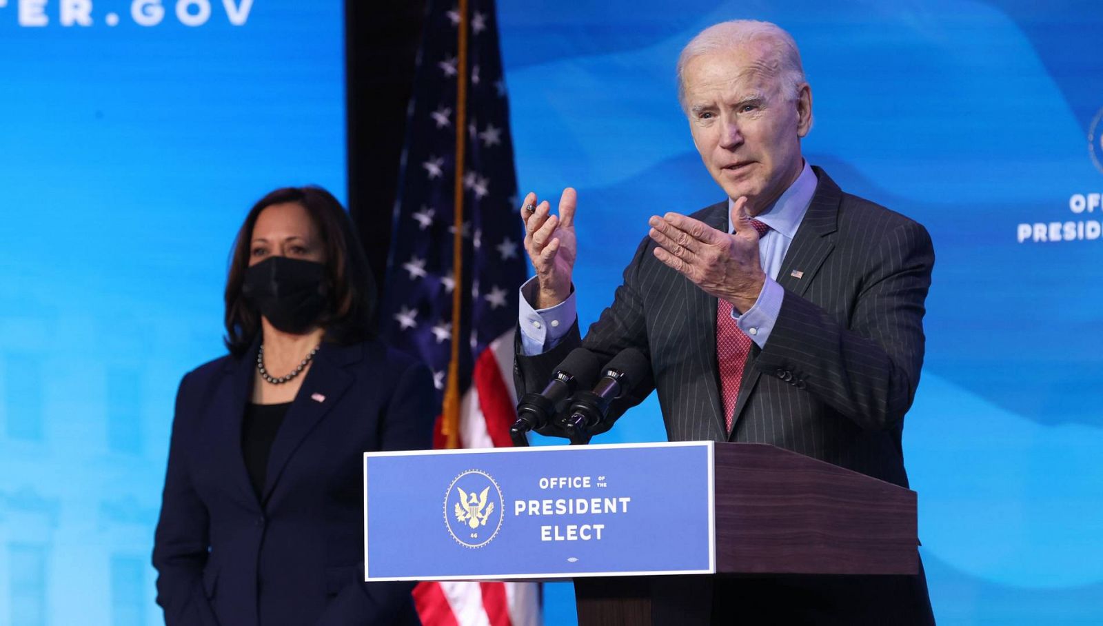 Joe Biden junto a Kamala Harris este viernes durante una conferencia de prensa