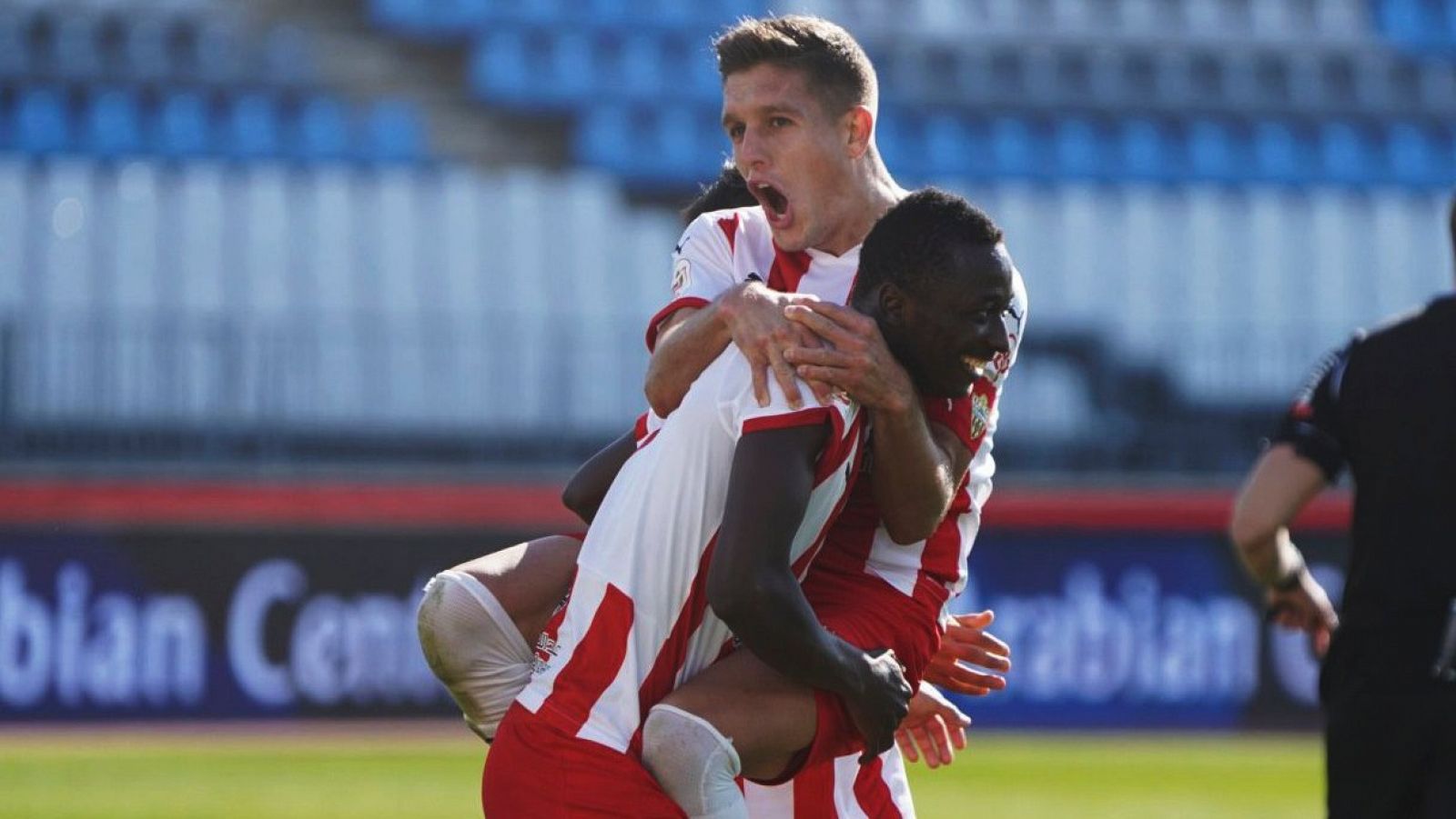 Los jugadores del Almería celebran su victoria ante el Alavés.