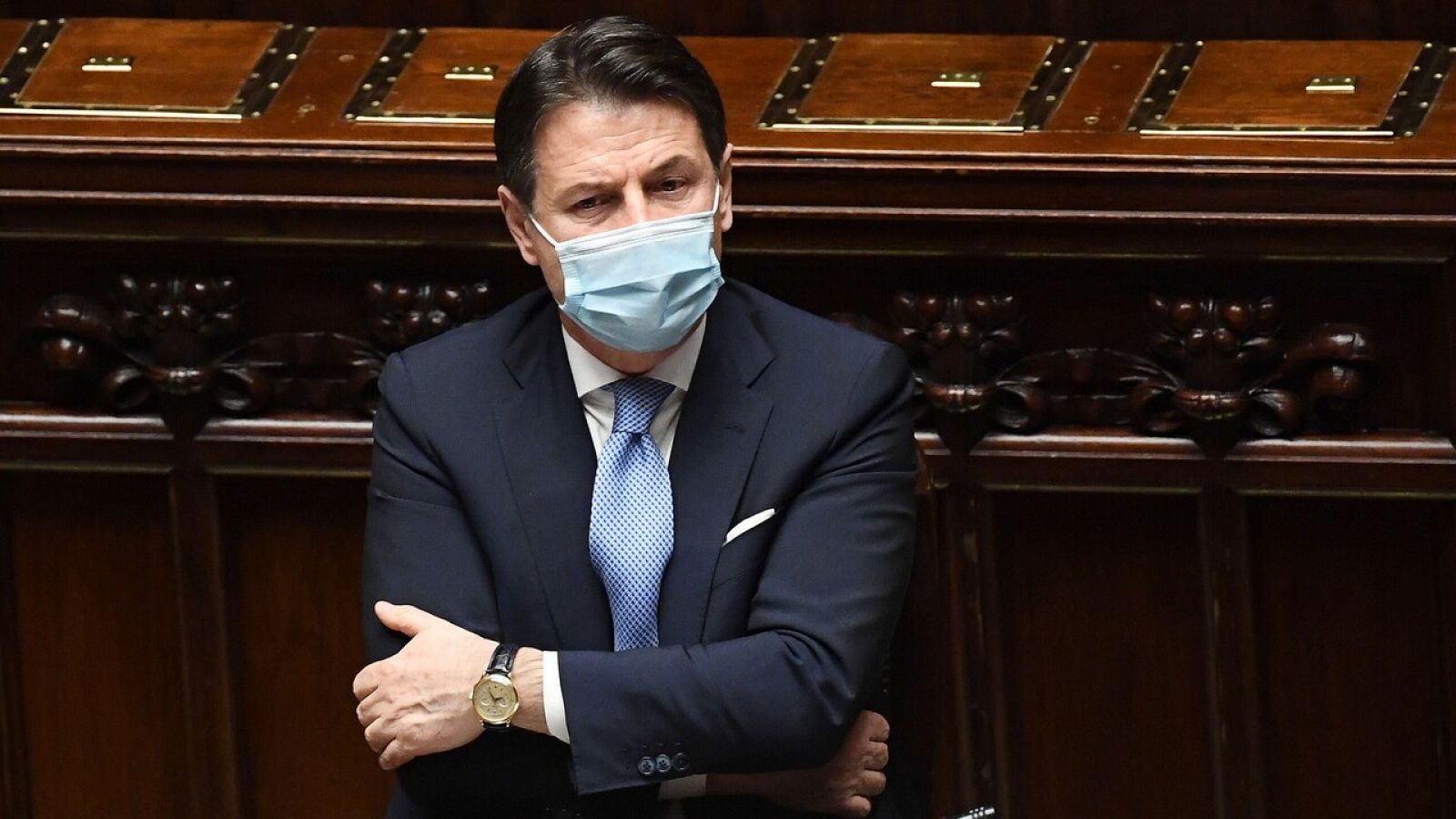 El primer ministro italiano Giuseppe Conte durante la cuestión de confianza