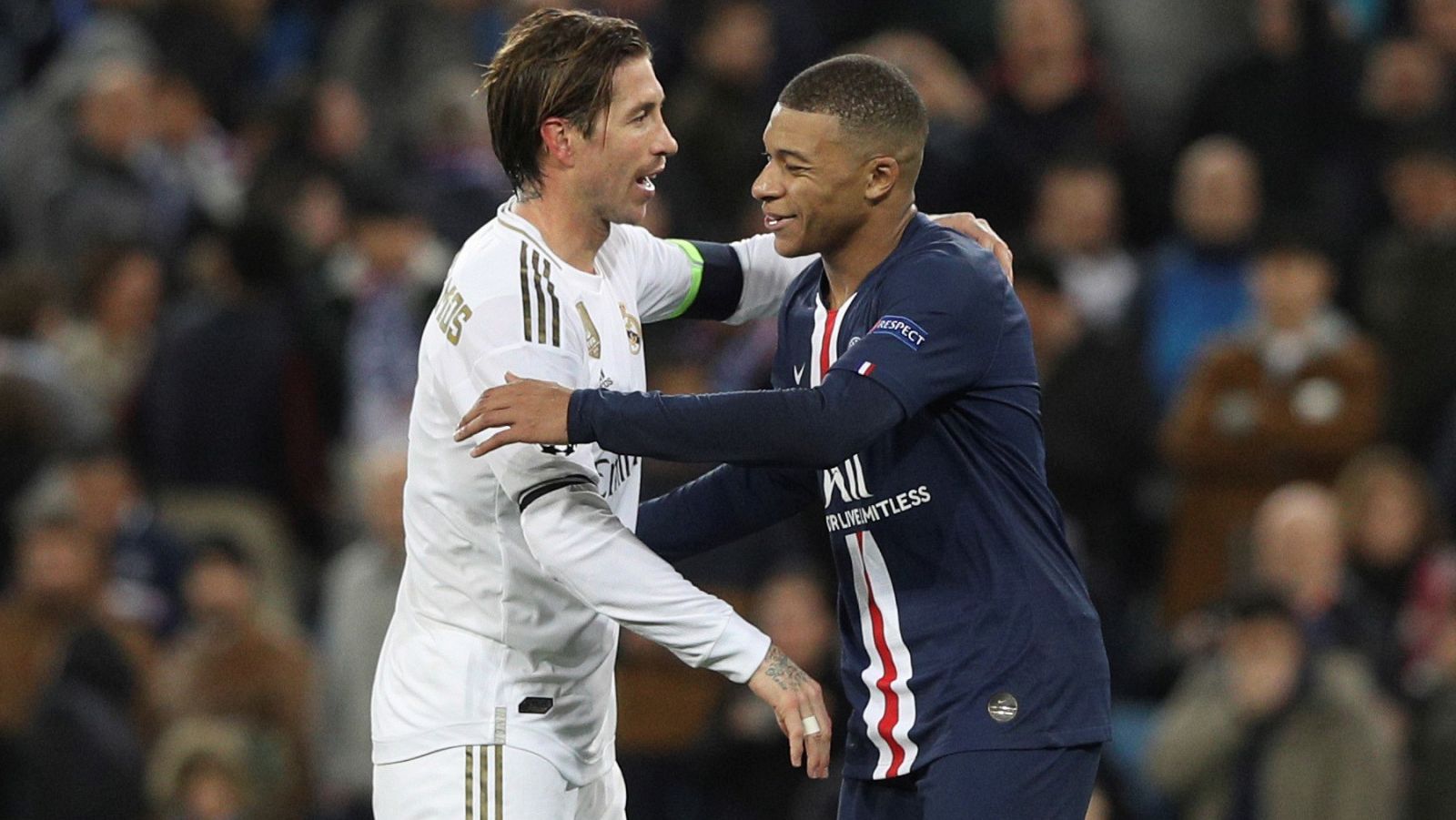 Sergio Ramos y Kylian Mbappé, en el Real Madrid-PSG de Champions.