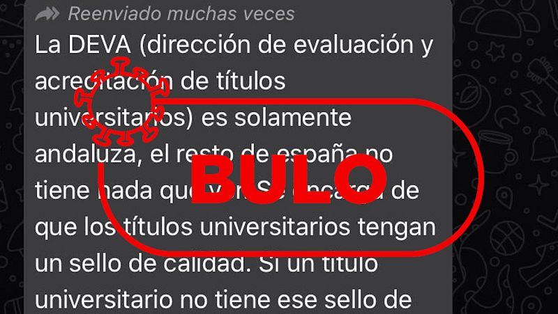 Captura de pantalla con un detalle del mensaje compartido a través de WhatsApp y el sello de bulo.