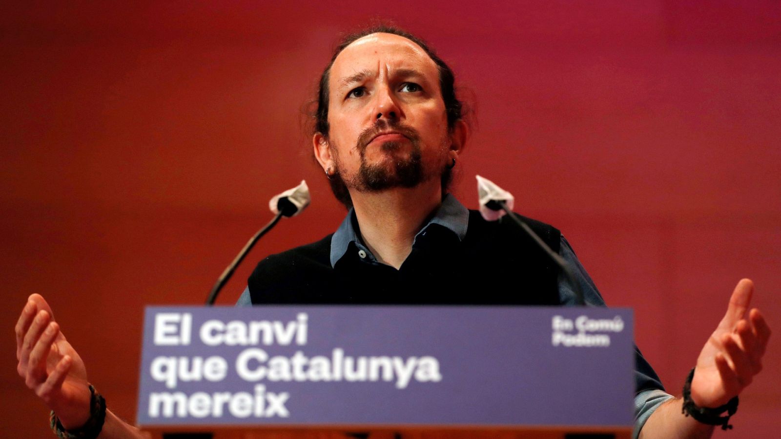 El líder de Podemos, Pablo Iglesias, durante un acto electoral en Barcelona