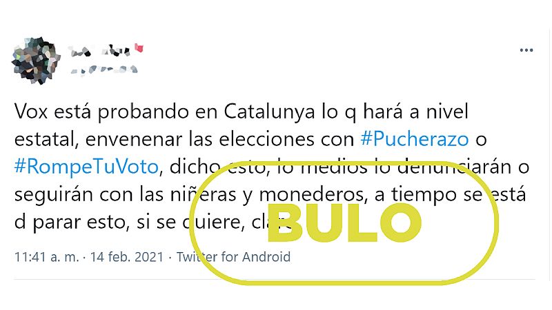 Bulo que afirma que las etiquetas #rompetuvoto y #pucherazo provienen de Vox
