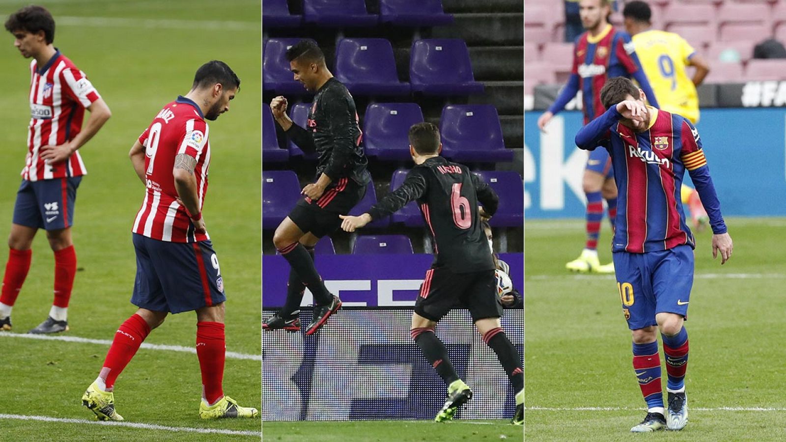 Derrota del Atlético, victoria del Madrid y empate del Barça en la jornada 24.