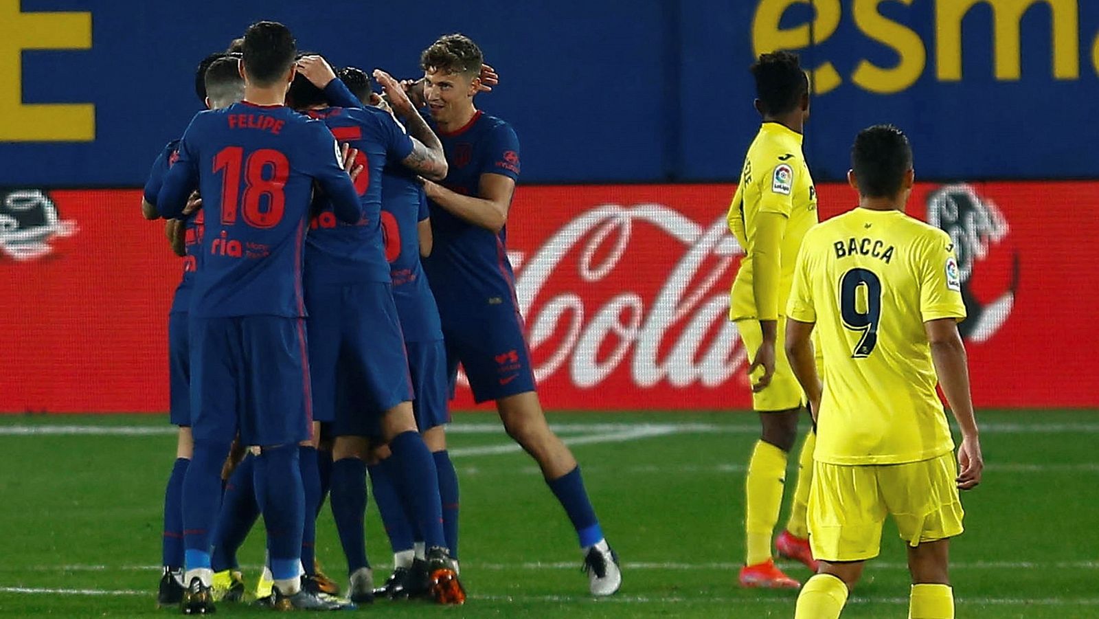 Los jugadores del Atlético de Madrid celebran el gol de Joao Félix