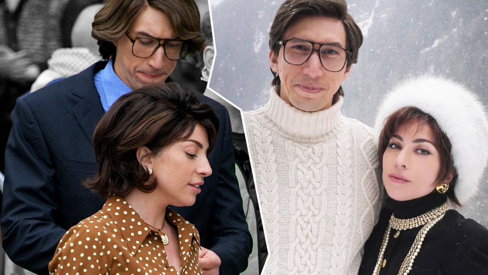 Lady Gaga y Adam Driver en el rodaje de 'House of Gucci'