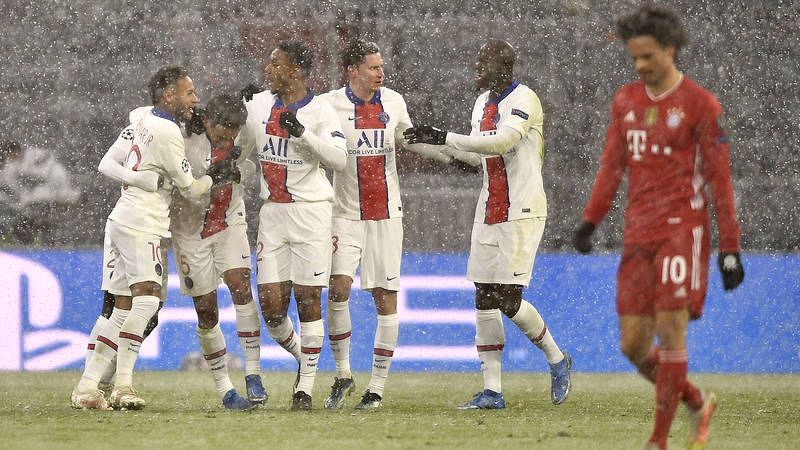 El PSG celebra el gol de Marquinhos en Múnich.