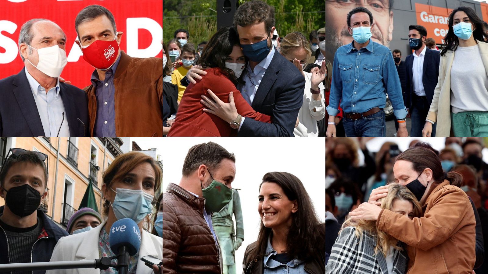 Los principales candidatos del 4M en diferentes actos de campaña junto a sus líderes nacionales