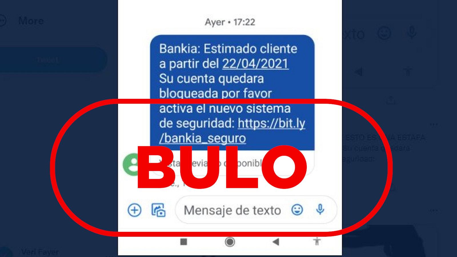 Captura del mensaje SMS que suplanta a Bankia