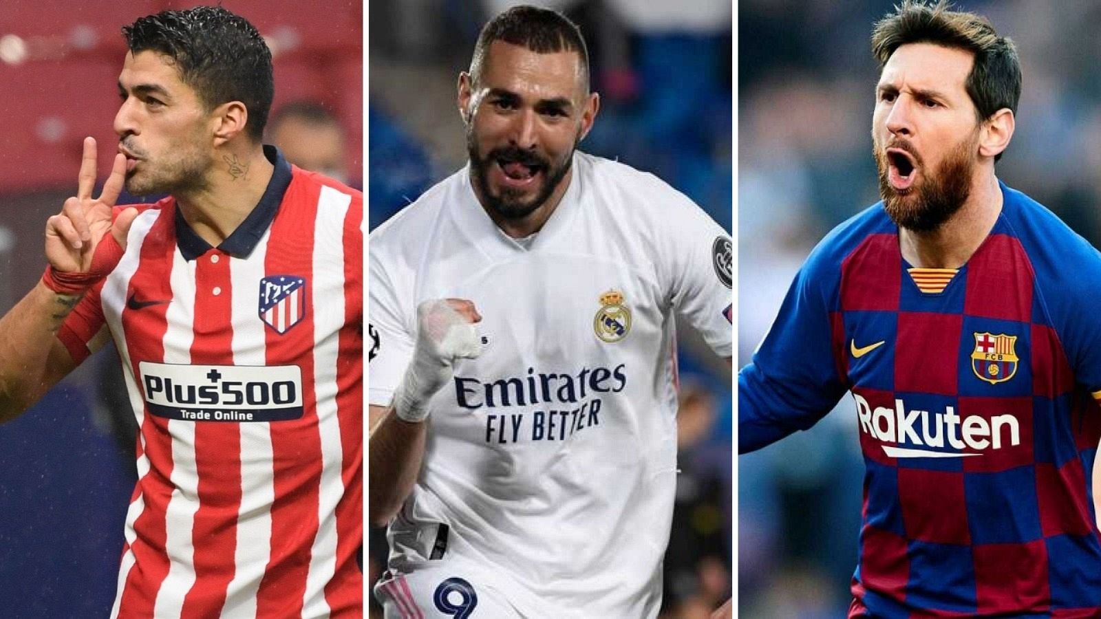 Luis Suárez, Karim Benzema y Leo Messi, los 'pichichi' de Atlético, Madrid y Barça.