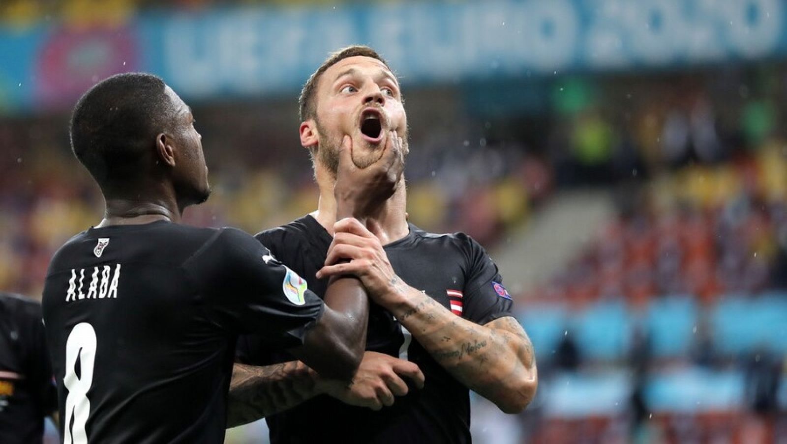 David Alaba recrimina la actitud de Marco Arnautovic tras anotar el 3-1 ante Macedonia del Norte