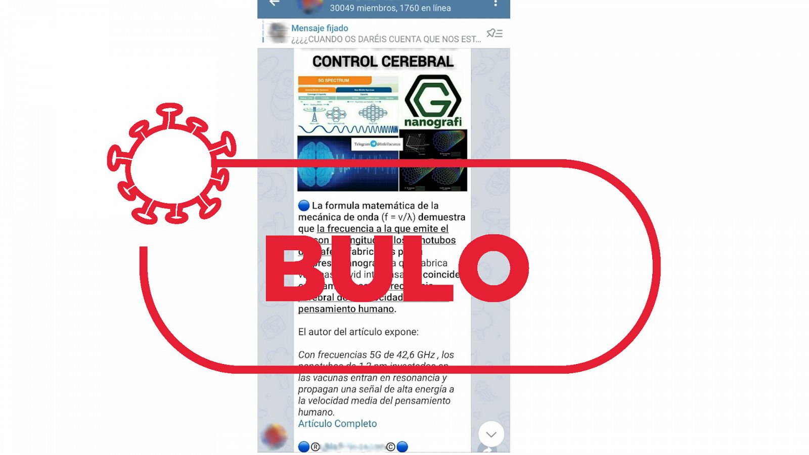 Imagen de un mensaje que reproduce el bulo de que las vacunas contra el coronavirus tienen grafeno