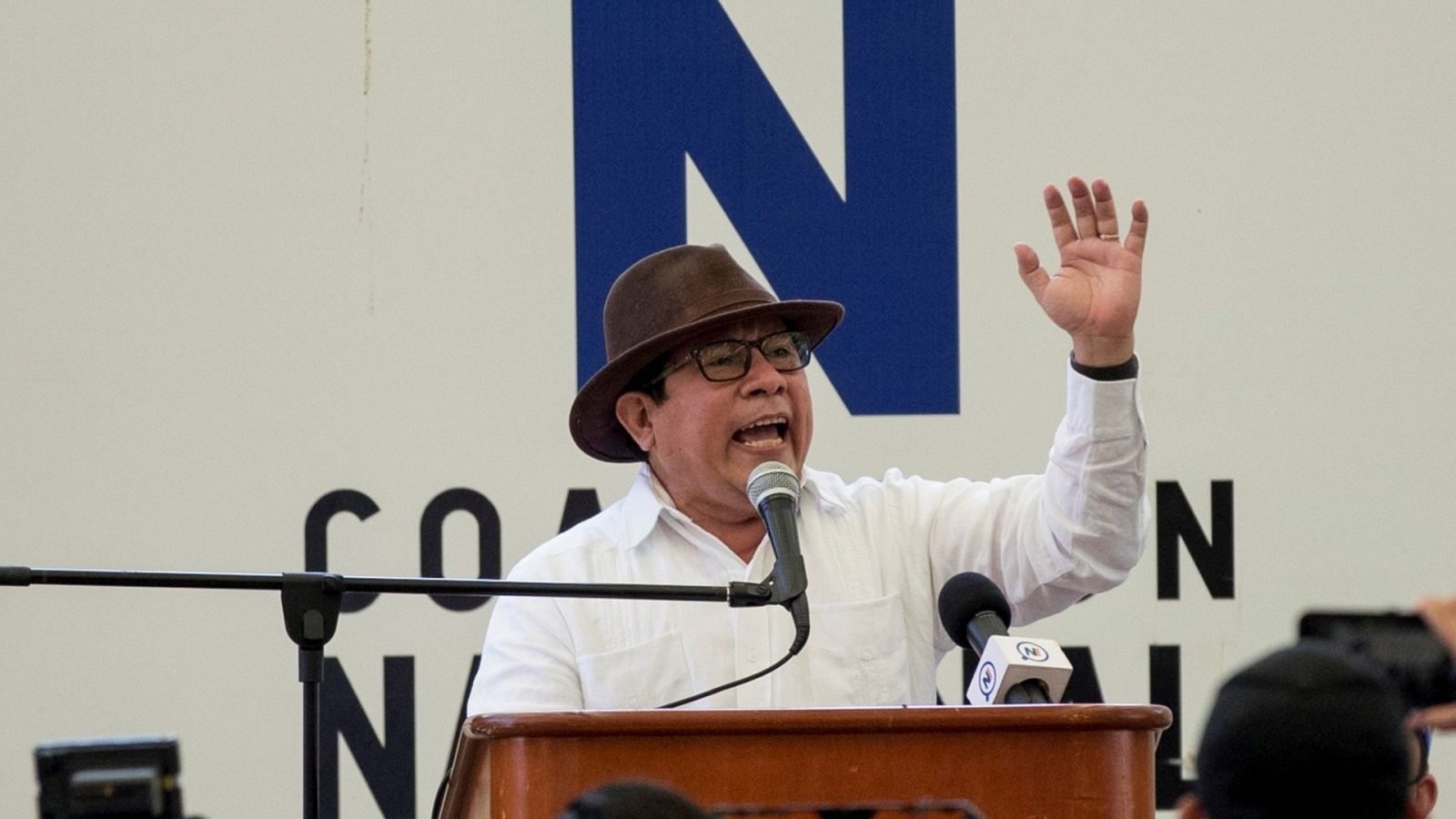 El empresario y periodista Miguel Mora durante su presentación como precandidato a la presidencia de Nicaragua